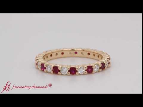 Round Diamond Eternity Ring For Women With Ruby In 18K Yellow Gold-FDEWB8387-1.5CT