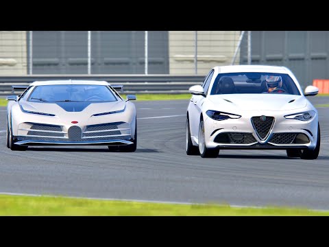 Bugatti Centodieci vs Alfa Romeo Giulia Quadrifoglio Quad Turbo 1500HP - Silverstone