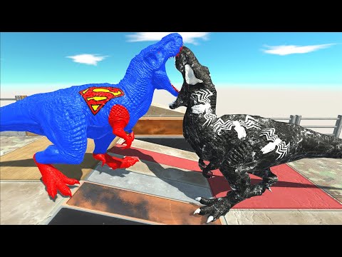 VENOM T REX  Vs SUPERMAN T REX DEATH CLIMB - Animal Revolt Battle Simulator