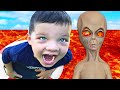 WHO is the LAVA MONSTER? Caleb SAVES Baby YODA from ALIEN MOM in The FLOOR is LAVA CHALLENGE!