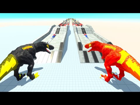DARK SHAZAM T-REX vs RED SHAZAM T-REX RACE BATTLE COMPETITION  - Animal Revolt Battle Simulator ARBS