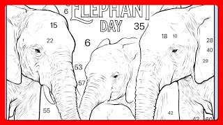 World Elephant Day Art | Family of Elephants in Savanna Color by Number #coloringbook #nature