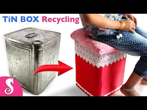 Tin BOX Idea | Make Easy STOOL & TABLE reusing Waste TiN BOX | Best Out of Waste with Tin Box Video