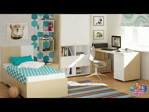 Beautiful childrens rooms. Beige color in the interior of the room.