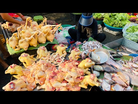 Market Food Scene in Phnom Penh - Very Busy activities Market, Biggest Food Market Wholesale | Life