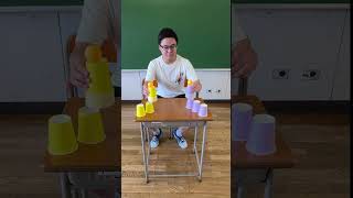 ボールを落とさず紙コップをまとめろ