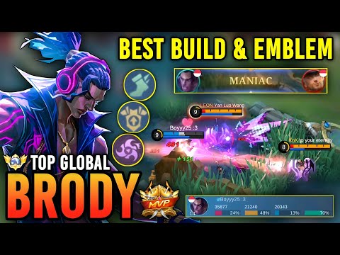 MANIAC!! BRODY BEST BUILD & EMBLEM 2023 | TOP GLOBAL BRODY GAMEPLAY - MOBILE LEGENDS