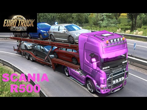 ETS2 Pink Scania R 500 (open pipe) travel from PARIS to LE MANS