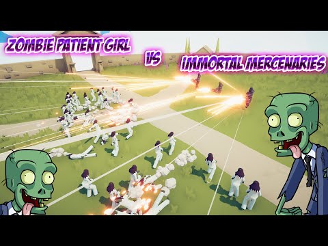 50x zombie patient girl vs. 3x immortal mercenaries - 🌈Totally Accurate Battle Simulator TABS