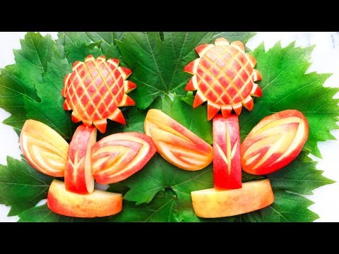 Apple Garnish Art In Apple Flower Design 🌻 How To Make Apple Flower Garnish