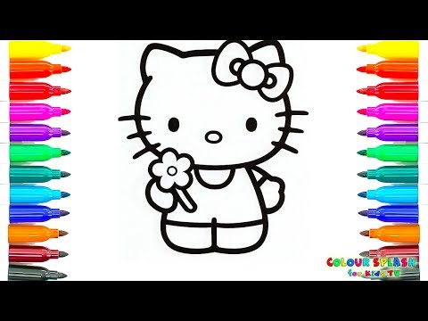 Coloring Pages to Print - Hello Kitty holding a Flower Kids Learn Drawing | Art Colors for Children