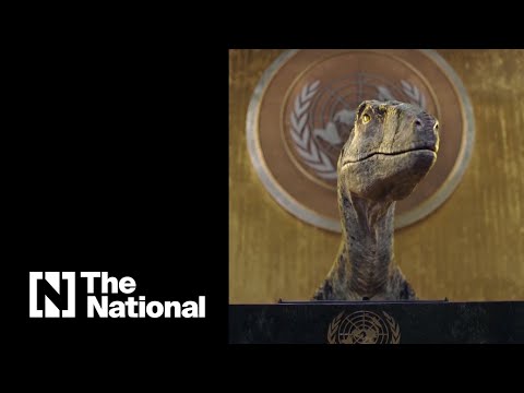 CGI dinosaur disrupts UN meeting to warn people about climate change