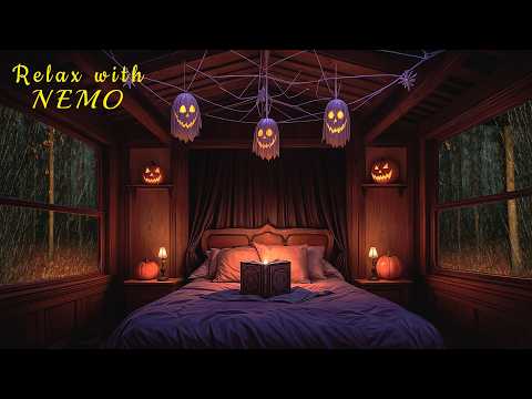 🎃 Spooky Halloween Train Ride Ambience on a Rainy Night 🚂 Dimly Lit Sleeper Train Ambience for Sleep