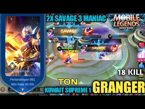 2X SAVAGE 3 MANIAC!! GRANGER NEW SKIN LEGEND GAMEPLAY ll BY TOP 1 GLOBAL GRANGER [ TON ] Mlbb