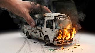 Crashing Toyota Coaster Diecast Model Bus | Miniature Car Crash Test 💥 RP
