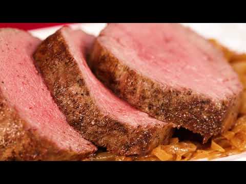 Beef tenderloin with garlic-parmesan caramelized...