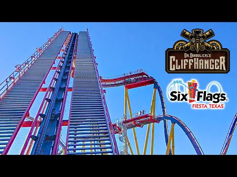 On-ride point of view of Dr. Diabolical's Cliffhanger