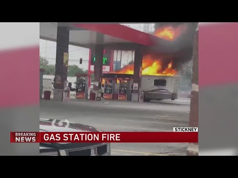 RV destroyed in fire at suburban gas station