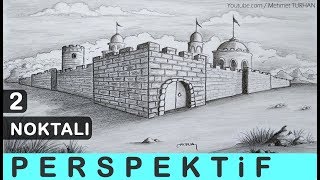 Two point perspective castle drawing for beginners