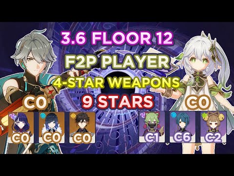 3.6 SPIRAL ABYSS Floor 12 - F2P Player - 4-Star Weapons - Genshin Impact