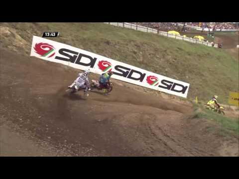 Brian Bogers passes Adam Sterry MXGP of Czech Republic MX2 Race 1 - 2016