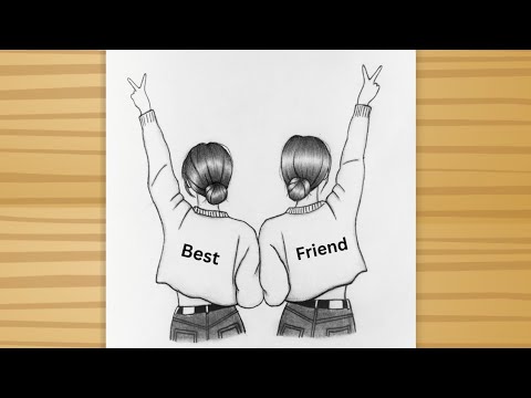 BFF Drawing - Two best friend girl drawing/ easy drawing for beginners/ Friendship day drawing / Art