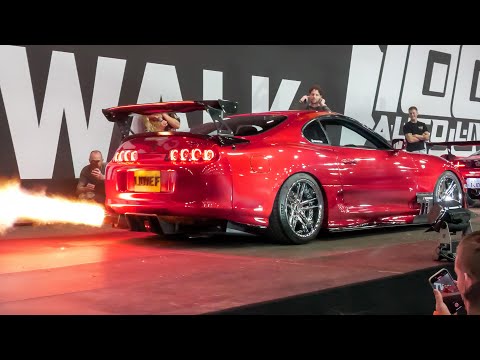 Supercars Revving at Car Show - Supra Catches FIRE, Jesko, 900HP Supra, LOUD Aventador S, 900HP Golf