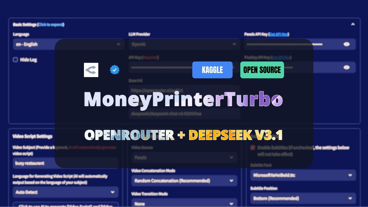 MoneyPrinterTurbo + OpenRouter + DeepSeekV3: Best Free One-Click Short Video Generator Local Install