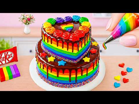 Rainbow Cake Recipes🌈Making Beautiful Tiny Heart-Shaped Rainbow Chocolate Cake💞Tiny Sweet