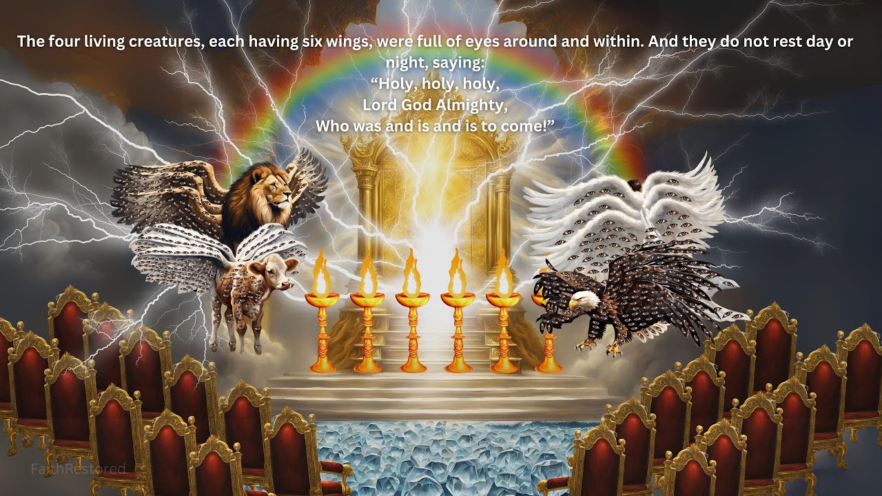 Animated video bible of Revelation 4 Creatures with eyes all around