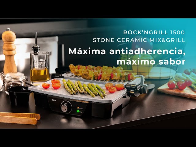 Parrilla elétrica Cecotec Rock’nGrill 1500 Stone Ceramic abertura 180° antiaderente video