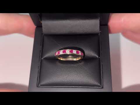 LFRD403R: Ruby & Diamond Half Eternity Ring 0.69ct, 9k Gold