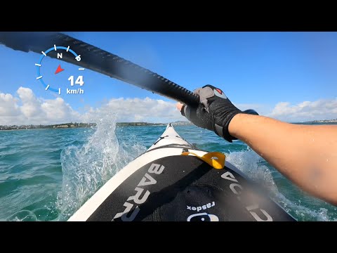 Surfing on the Barracuda Beachcomber sea kayak!