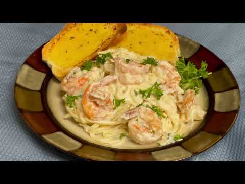 CAMARONES CON PASTA ALFREDO , FETUCCINE ALFREDO , RECETA DELICIOSA