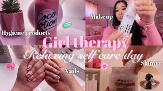 RELAXING SELF CARE DAY ♡: girl therapy, relaxation, shower routine, pamper time, makeup, & nails