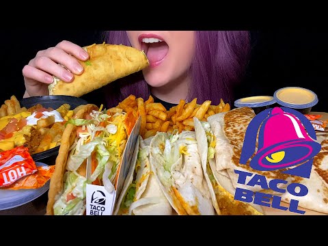 ASMR TACO BELL MUKBANG (NO TALKING) NACHO CHEESE FRIES + BACON CLUB CHALUPA