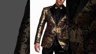 Black and Gold Prom Suit - Mens Paisley Velvet Foil Smoking Gold Jacket video