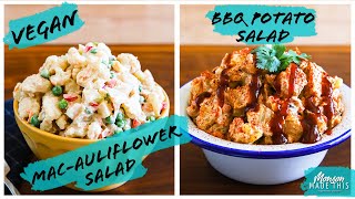 Easy High-Protein Vegan Cold Salads | Creamy Cauliflower Macaroni Salad + BBQ Potato "Chip" Salad