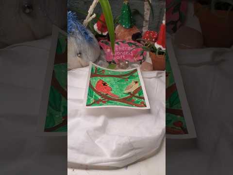 Christmas Cardinals❤️🎄#gouachepainting #postcard #winter #birds #cardinals #wildlife