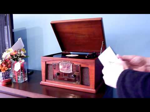 Vitrola Crosley Lancaster 5 em 1 toca discos cassete AM/FM CD Player AUX in
