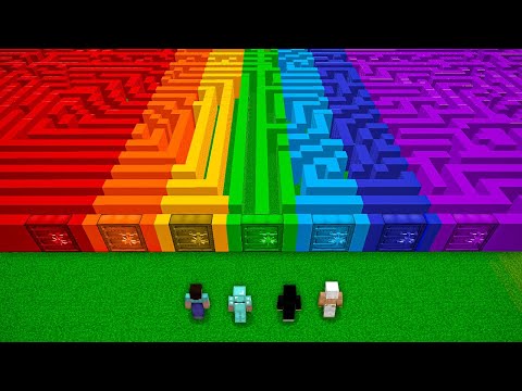 EPIC Rainbow Maze in Minecraft! Noob vs Pro vs Hacker vs God...Who Will Win?