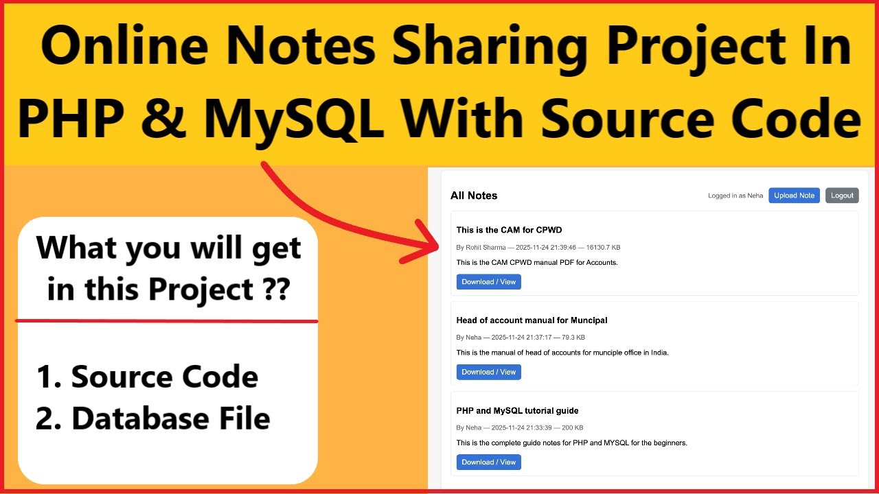 Online Notes Sharing System in PHP & MySQL | Final Year Project + Source Code (Step by Step)