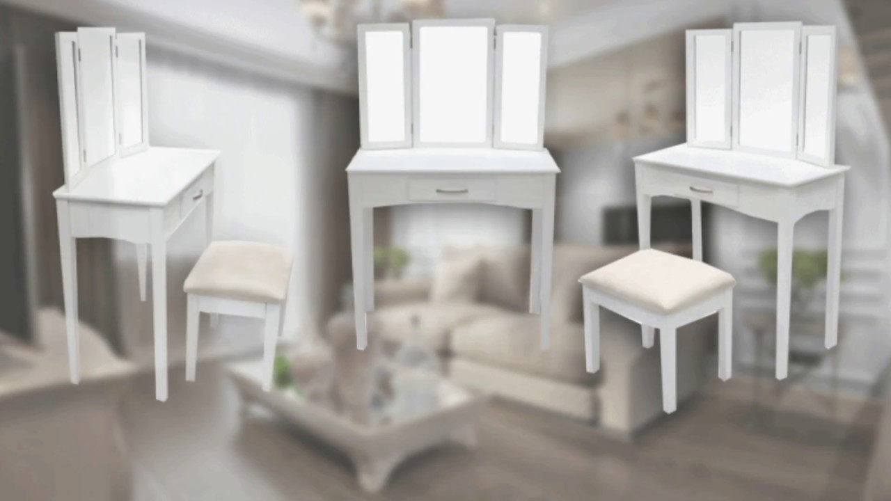 Biała stylowa toaletka kosmetyczna z taboretem