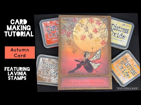 Card Making Tutorial- Autumn Card Featuring Lavinia Stamps, Distress Oxide Background