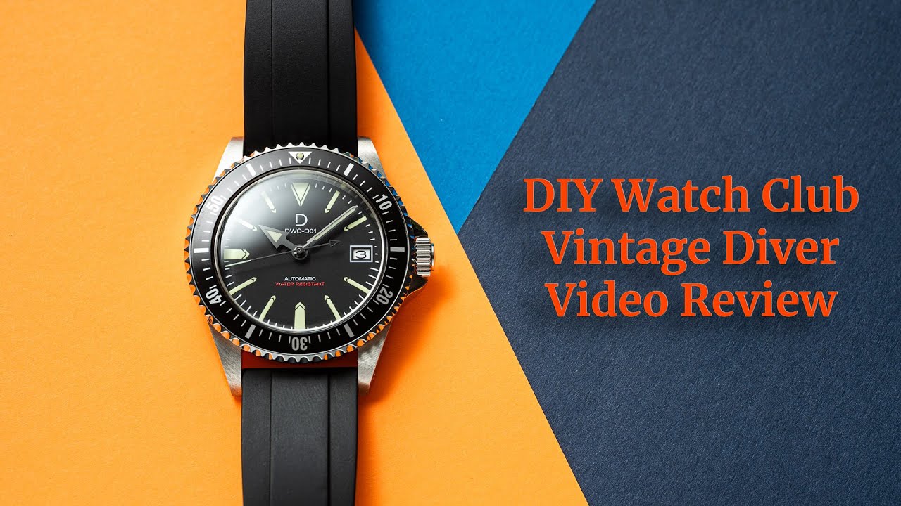 DIY Watch Club Vintage Diver kit watch shown assembled and on wrist