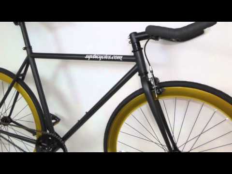 Matte Black and Gold Fixie with Bullhorns Single Speed Fixie Bike