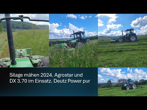 Silage Mähen mit Deutz-Fahr Power. Agrostar 6.08 mit KM2.27FS und DX 3.70 mit Wender im Einsatz