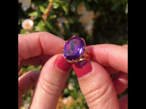 EB85   Vintage Egyptian Colour Change Sapphire 12ct Gold Cocktail Dress Ring