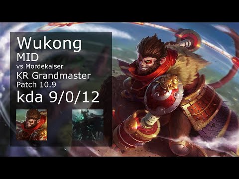 Wukong Mid vs Mordekaiser - KR Grandmaster 9/0/12 Patch 10.9 Gameplay