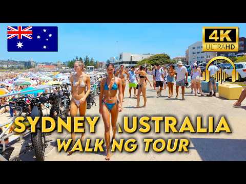 WALKING TOUR SYDNEY AUSTRALIA | Crowded Bondi Beach On a Hot & Sunny Day | 4KUHD | Binaural 🎧